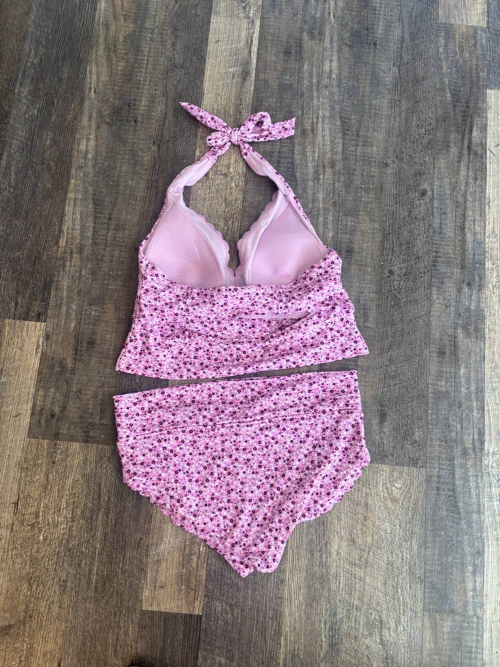Lands' End Pink Floral Tankini with High Waist Bottoms - Picture 2 of 4